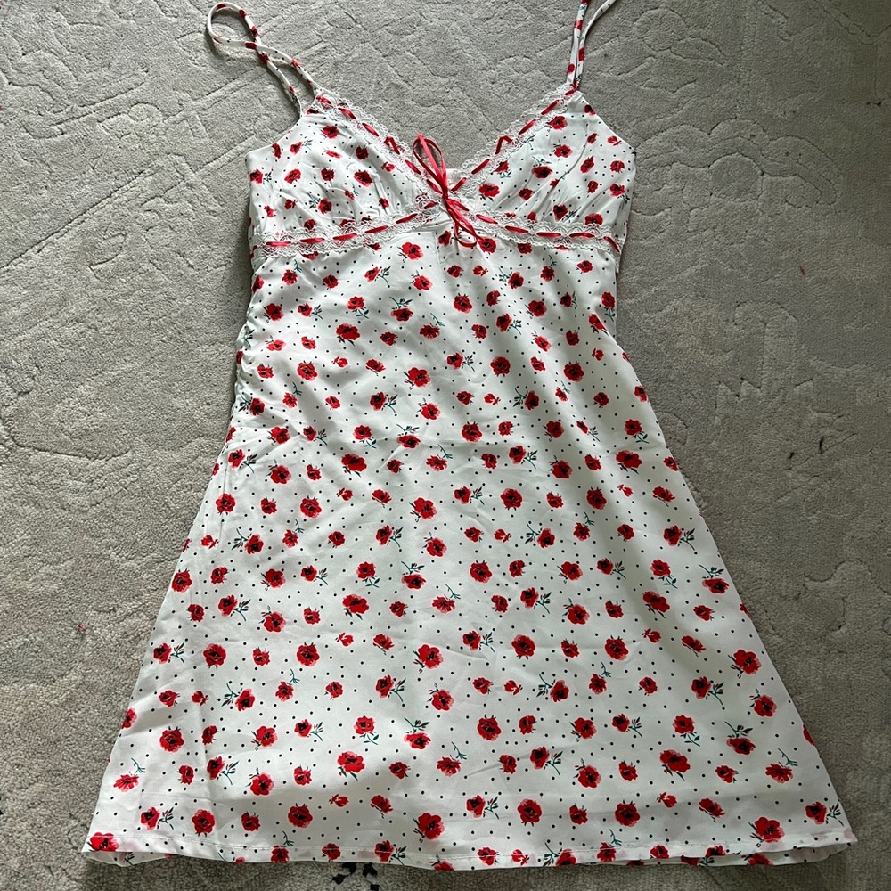 Floral red camisole mini dress